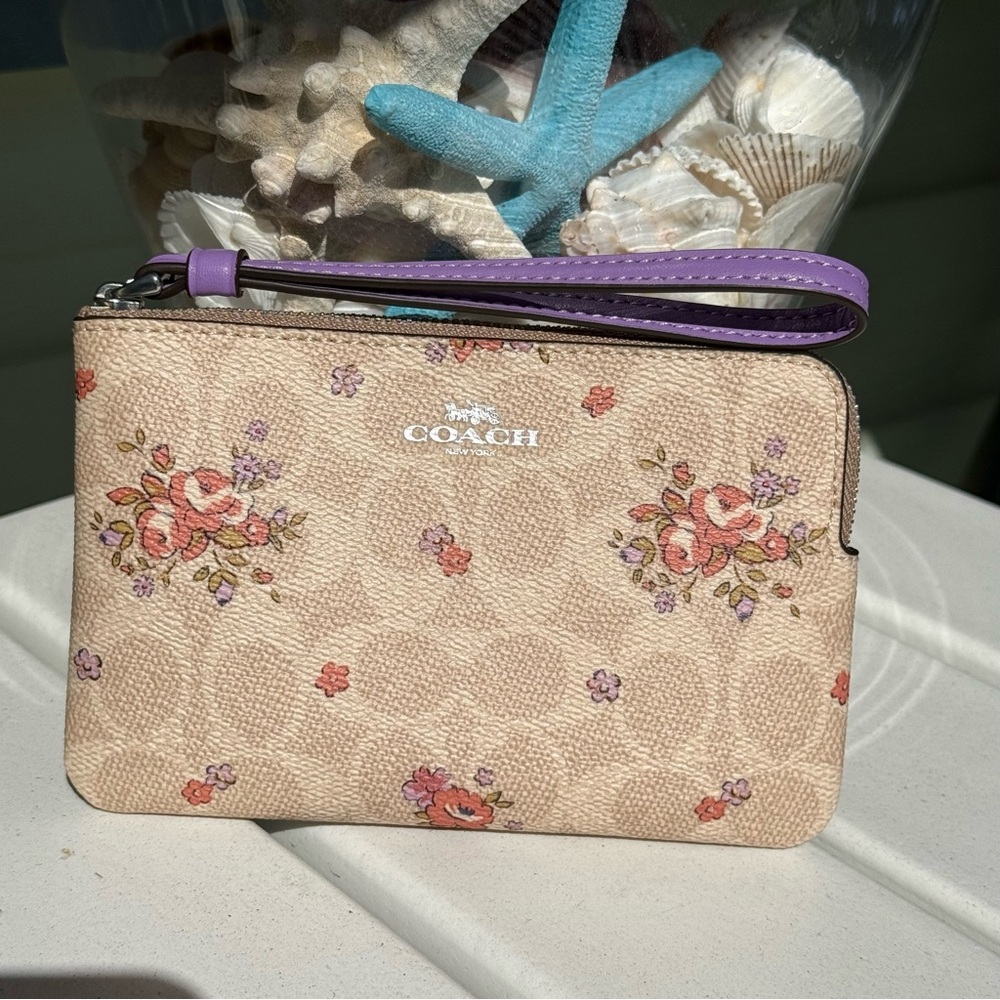Coach NWT Floral Print Wristlet - Cream and Pink
